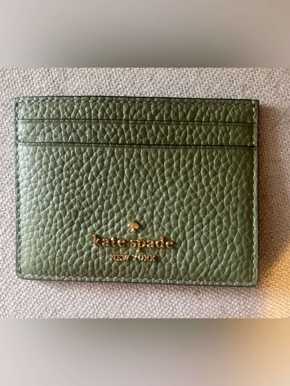 kate spade Olive Green Pebbled Leather Card Case with Gold Logo
